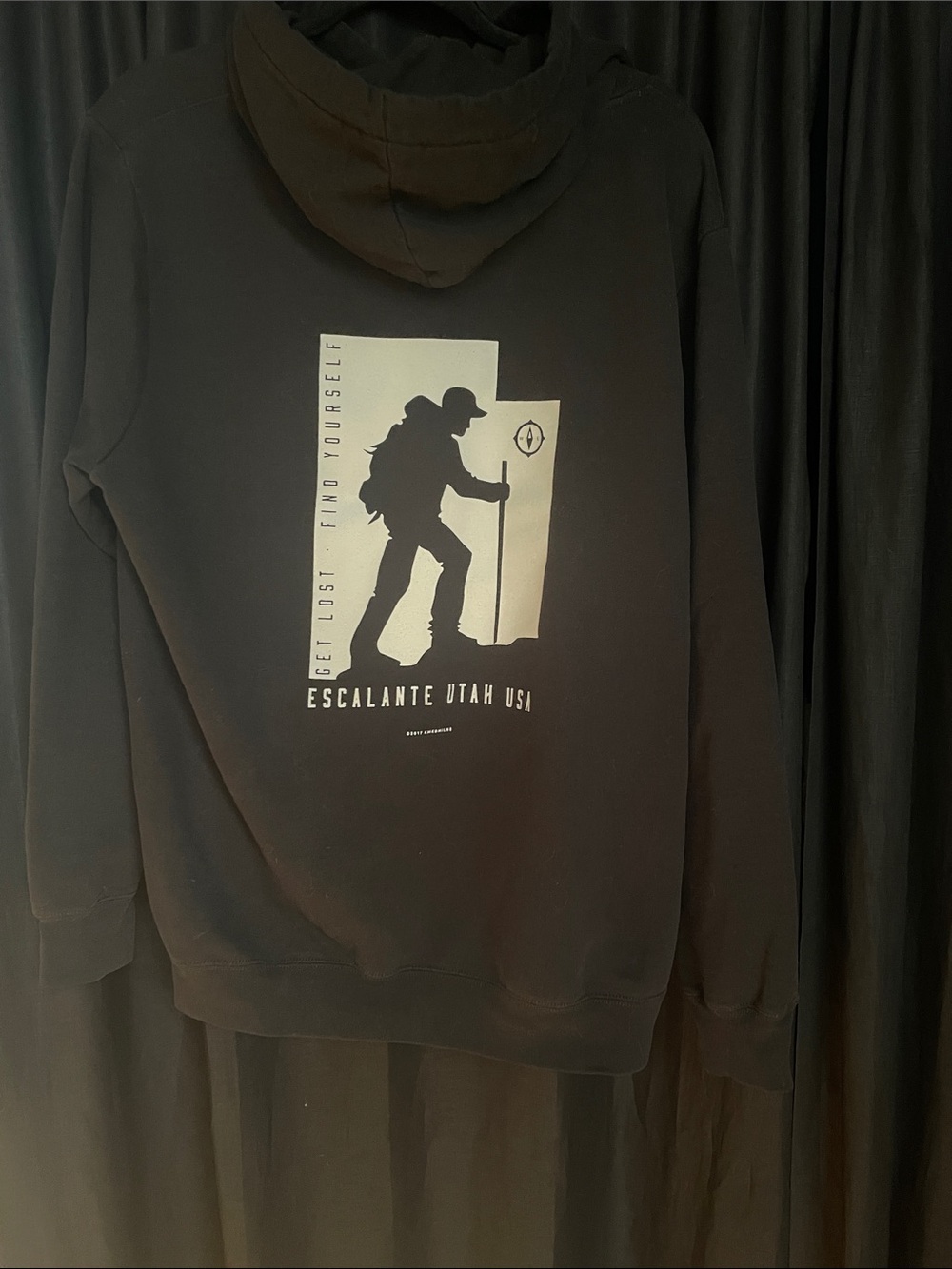 District Men's Black Hoodie with Cream Hiking Graphic